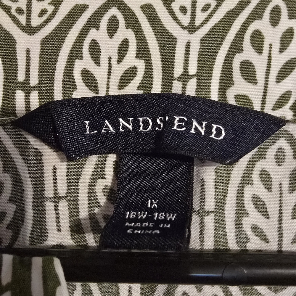Lands' End Lightweight Leaf Print Blouse Boho Hippie Fall Natural Comfy 1X - Picture 2 of 7